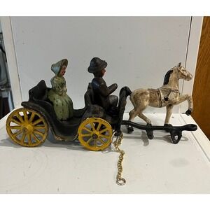 1940's Stanley Toys Cast Iron HorseBuggy with Driver & Passenger parts or repair